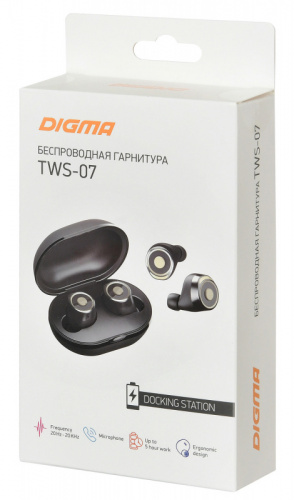 Гарнитура вкладыши Digma TWS-07 черный беспроводные bluetooth в ушной раковине (S608) фото 2