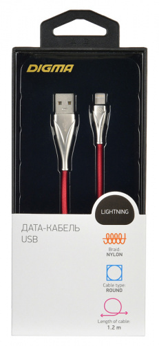 Кабель Digma LIGHT-1.2M-RED USB (m)-Lightning (m) 1.2м красный фото 3