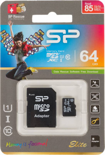 Флеш карта microSDXC 64Gb Class10 Silicon Power SP064GBSTXBU1V10SP + adapter