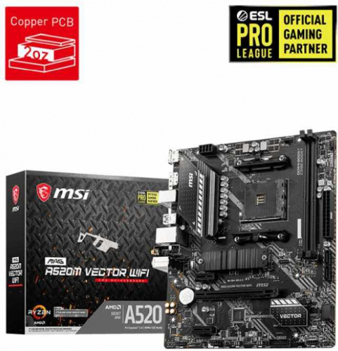 Материнская плата MSI MAG A520M VECTOR WIFI Soc-AM4 AMD A520 2xDDR4 mATX AC`97 8ch(7.1) GbLAN RAID+HDMI+DP фото 5