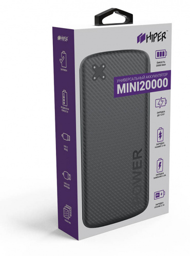 Мобильный аккумулятор Hiper MINI 20000 Black Li-Pol 20000mAh 2.4A+2A черный 2xUSB материал пластик фото 2