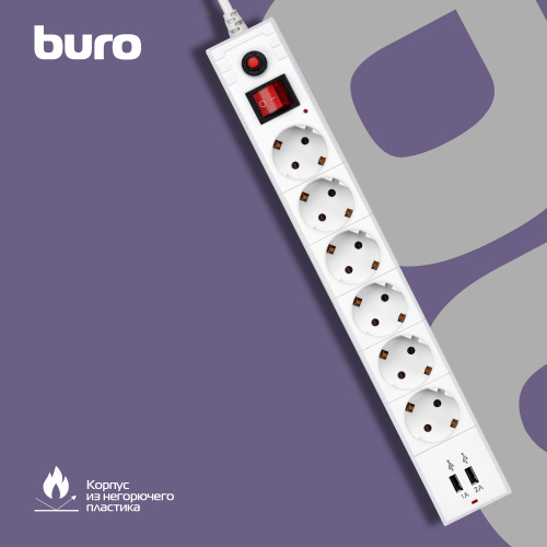 Сетевой фильтр Buro BU-SP5_USB_2A-B 5м (6 розеток) черный (коробка) фото 7