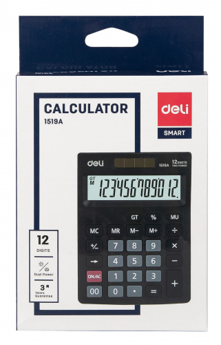 Калькулятор настольный Deli E1519A черный 12-разр. фото 3