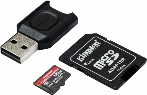 Флеш карта microSDXC 128Gb Class10 Kingston MLPMR2/128GB Canvas React Plus + adapter Card Reader фото 2