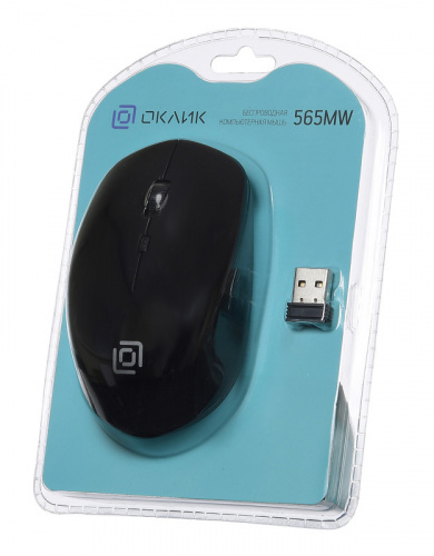 Мышь Оклик 565MW glossy черный оптическая (1600dpi) беспроводная USB для ноутбука (4but) фото 3