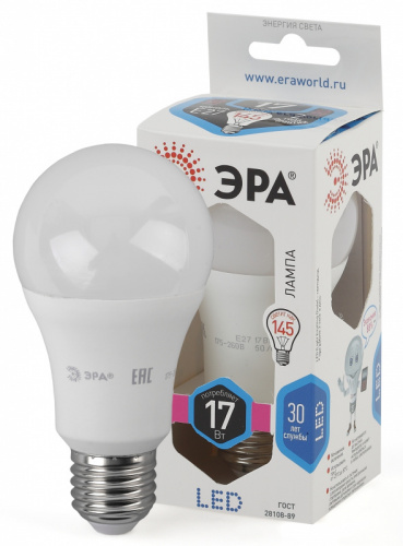 Лампа светодиодная Эра Standard A60-17W-840-E27 17Вт цоколь:E27 4000K 220В колба:A60 (упак.:3шт) фото 2