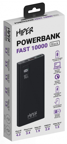Мобильный аккумулятор Hiper Fast 10000 10000mAh 5A QC PD 2xUSB черный (FAST 10000 BLACK) фото 3