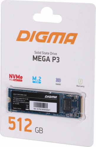 Накопитель SSD Digma PCI-E 3.0 x4 512Gb DGSM3512GP33T Mega P3 M.2 2280 фото 2