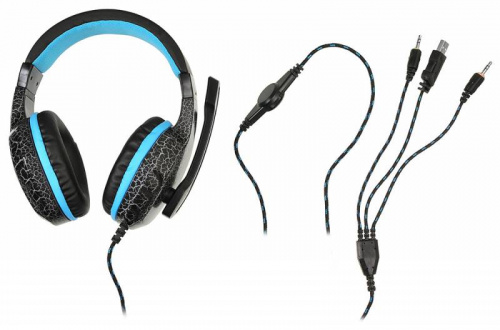 Наушники с микрофоном Оклик HS-L400G ZEUS черный/синий 2.2м мониторные оголовье (359480) фото 2