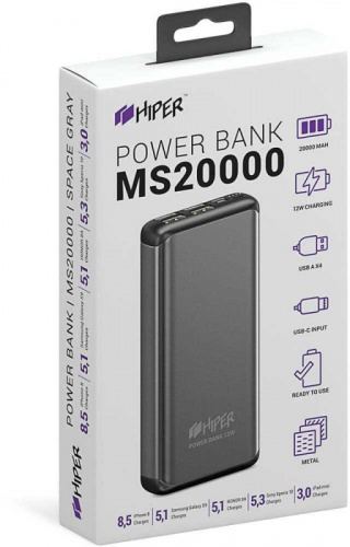 Мобильный аккумулятор Hiper MS20000 Space Gray Li-Pol 20000mAh 2.4A+2.4A+2.4A+2.4A графит 4xUSB фото 3