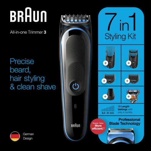 Триммер Braun MGK3245 + Бритва Gillette + 1 кас черный/голубой (насадок в компл:5шт) фото 5