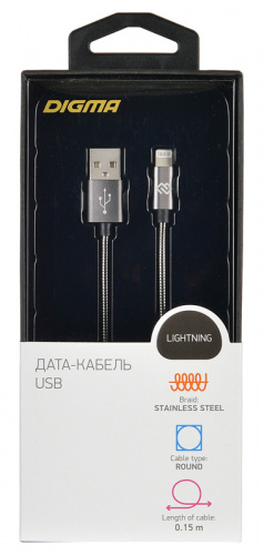 Кабель Digma USB A(m) Lightning (m) 0.15м черный фото 3