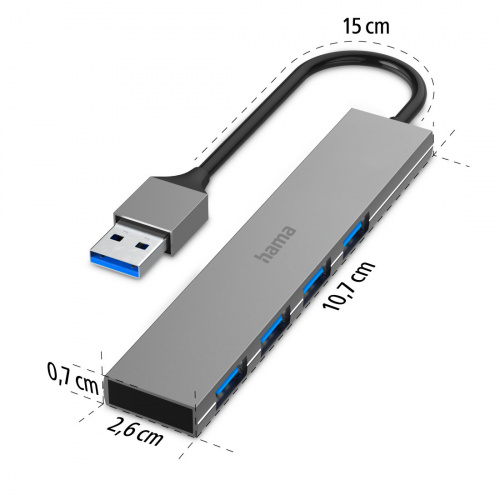 Разветвитель USB 3.0 Hama H-200114 4порт. серый (00200114) фото 4