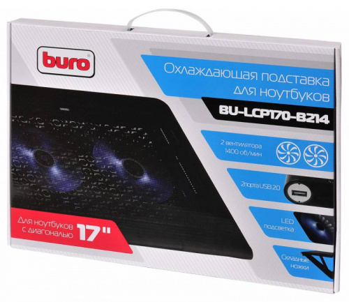 Подставка для ноутбука Buro BU-LCP170-B214 17"398x300x29мм 2xUSB 2x 140ммFAN 926г металлическая сетка/пластик черный фото 8