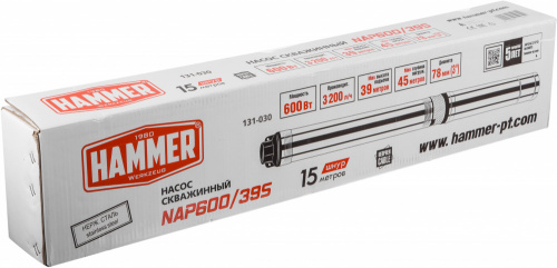 Насос скважинный Hammer NAP600/39S 600Вт 3200л/час (366332) фото 6