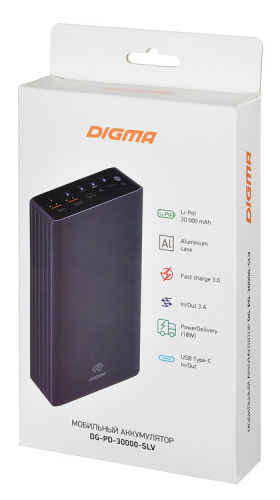 Мобильный аккумулятор Digma Power Delivery DG-PD-30000-SLV 30000mAh QC3.0/PD3.0 3A серебристый фото 4