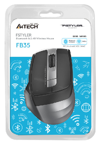 Мышь A4Tech Fstyler FB35 серый оптическая (2000dpi) беспроводная BT/Radio USB для ноутбука (6but) фото 3