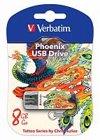 Флеш Диск Verbatim 8Gb Store n Go Mini Tattoo Phoenix 49883 USB2.0 белый/рисунок