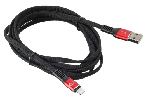 Кабель Digma USB A(m) Lightning (m) 3м черный/красный плоский фото 5