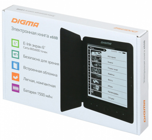 Электронная книга Digma E68B Cover 6" E-Ink Carta 800x600 600MHz/4Gb/microSDHC черный (в компл.:обложка) фото 5