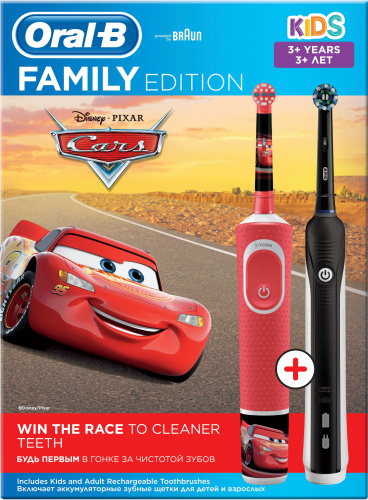 Набор электрических зубных щеток Oral-B Family Edition Pro 1 700+Kids Cars черный/красный фото 13