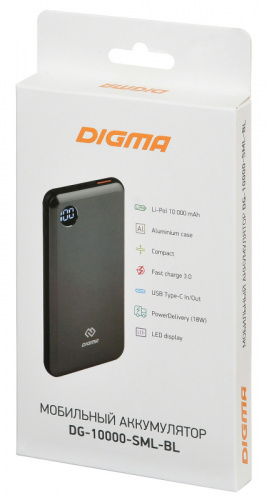 Мобильный аккумулятор Digma Power Delivery DG-10000-SML-BL QC 3.0 PD(18W) Li-Pol 10000mAh 3A темно-серый 2xUSB материал алюминий фото 3