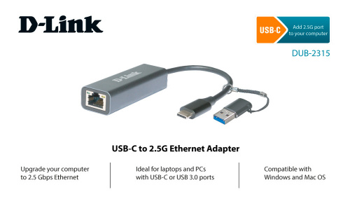 Сетевой адаптер 2.5G Ethernet D-Link DUB-2315/A1A USB Type-C фото 2