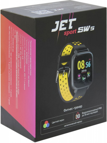 Смарт-часы Jet Sport SW-5 52мм 1.44" IPS корп.черный рем.желтый (SW-5 YELLOW) фото 5