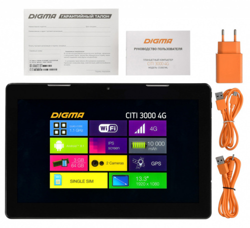 Планшет Digma CITI 3000 4G MTK8735 (1.1) 4C/RAM3Gb/ROM64Gb 13.3" IPS 1920x1080/3G/4G/Android 8.1/черный/5Mpix/2Mpix/BT/GPS/WiFi/Touch/microSDXC 64Gb/minUSB/10000mAh фото 5