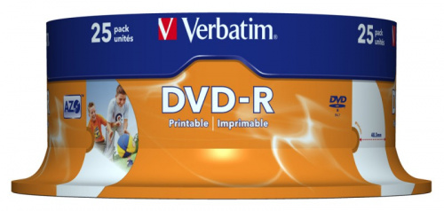 Диск DVD-R Verbatim 4.7Gb 16x Cake Box (25шт) Printable (43538) фото 3
