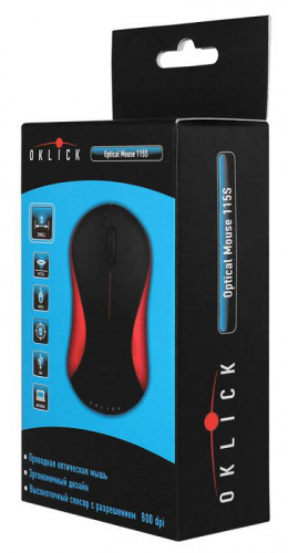 Мышь Оклик 115S черный/красный оптическая (1200dpi) USB для ноутбука (3but) фото 5