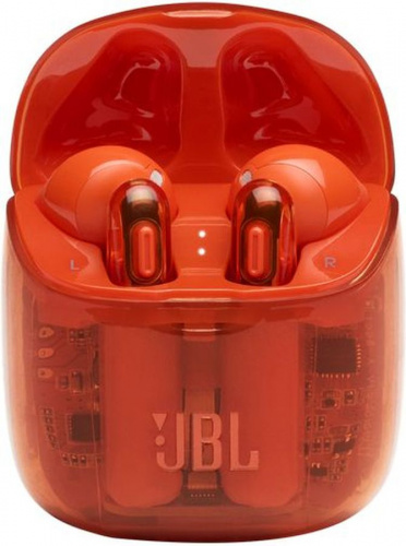 Гарнитура вкладыши JBL T225 TWS прозрачный/оранжевый беспроводные bluetooth в ушной раковине (JBLT225TWSGHOSTORG) фото 3