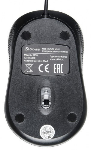 Мышь Оклик 385M черный оптическая (1000dpi) USB для ноутбука (3but) фото 5