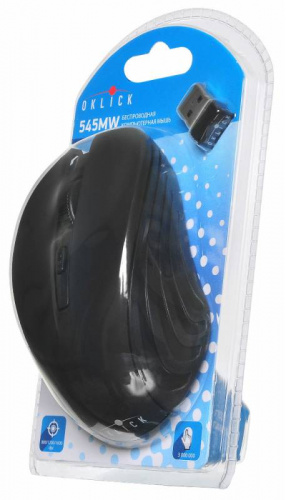 Мышь Оклик 545MW черный оптическая (1600dpi) беспроводная USB для ноутбука (4but) фото 3