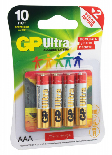 Батарея GP Ultra Alkaline 24AUGLNEW LR03 AAA (промо:Подари Жизнь!) (4шт)
