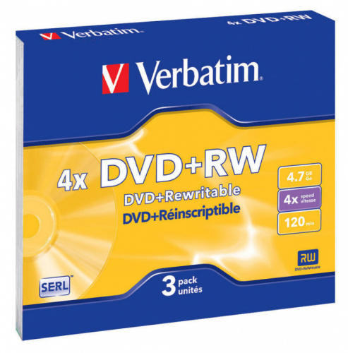 Диск DVD+RW Verbatim 4.7Gb 4x Slim case (3шт) (43636) фото 2