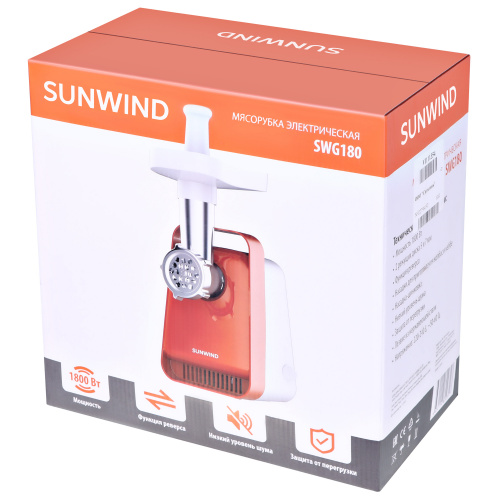 Мясорубка SunWind SWG180 1800Вт белый/оранжевый фото 3