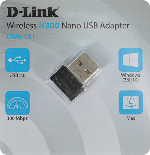 Сетевой адаптер Wi-Fi D-Link DWA-131 DWA-131/F1A N300 USB 2.0 (ант.внутр.) 2ант. фото 2