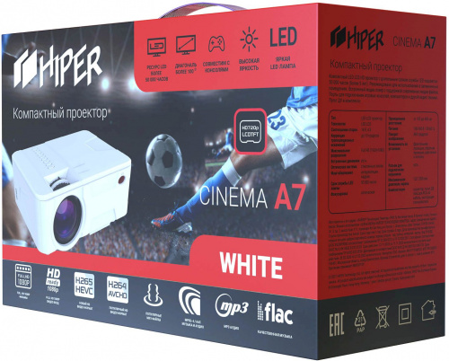 Проектор Hiper Cinema A7 White LCD 3500Lm (1280x720) 2000:1 ресурс лампы:50000часов 2xUSB typeA 1xHDMI 1кг фото 3