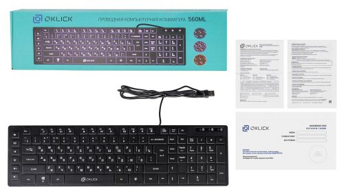 Клавиатура Oklick 560ML черный USB slim Multimedia LED фото 10