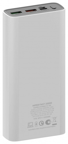 Мобильный аккумулятор Hiper Fast 20000 20000mAh 5A QC PD 2xUSB белый (FAST 20000 WHITE) фото 5