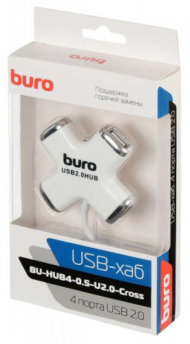 Разветвитель USB 2.0 Buro BU-HUB4-0.5-U2.0-Сross 4порт. белый фото 3