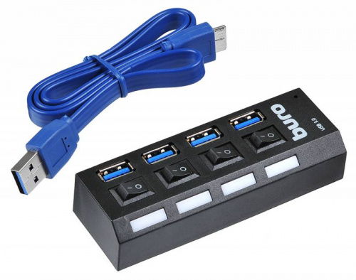 Разветвитель USB 3.0 Buro BU-HUB4-U3.0-L 4порт. черный фото 2