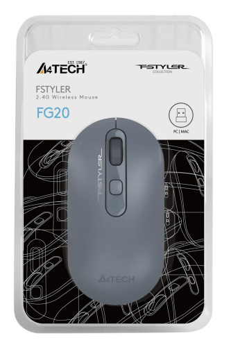Мышь A4Tech Fstyler FG20 пепельный/синий оптическая (2000dpi) беспроводная USB для ноутбука (4but) фото 4
