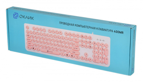Клавиатура Оклик 400MR белый/розовый USB slim Multimedia фото 2