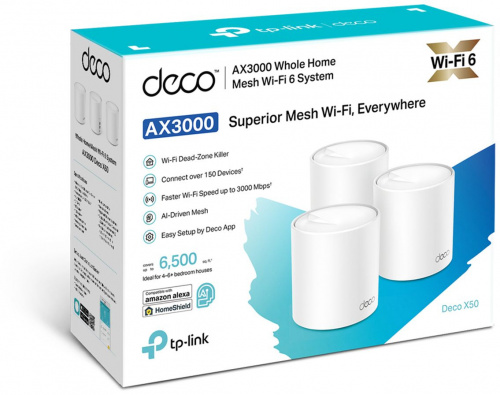 Бесшовный Mesh роутер TP-Link Deco X50(3-Pack) AX3000 10/100/1000BASE-TX белый (упак.:3шт) фото 10