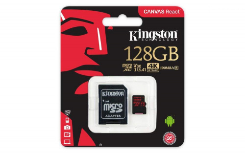 Флеш карта microSDXC 128Gb Class10 Kingston SDCR/128GB Canvas React + adapter фото 2