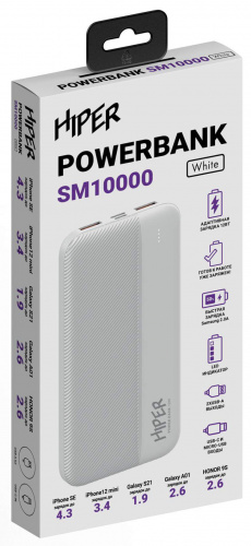Мобильный аккумулятор Hiper SM10000 10000mAh 2.4A белый (SM10000 WHITE) фото 4