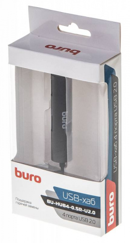 Разветвитель USB 2.0 Buro BU-HUB4-0.5R-U2.0 4порт. черный фото 3