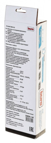 Сетевой фильтр Buro 500SH-3-W 3м (5 розеток) белый (коробка) фото 5